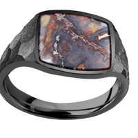 Medium Cushion signet ring (14x14mm) in Zirconium, with a Thin style band, a Chrysocopper inlay.