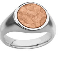 Medium Circle signet ring (14mm) in Platinum, with a Wide style band, a 14K Rose Gold inlay.