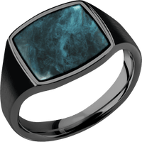 Medium Cushion signet ring (14x14mm) in Zirconium, with a Thin style band, a Washington Blue Jade inlay.