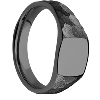 Small Cushion signet ring (10x10mm) in Zirconium, with a Wide style band.