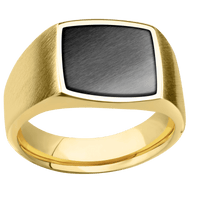 Medium Cushion signet ring (14x14mm) in 14K Yellow Gold, with a Wide style band, a Zirconium inlay.