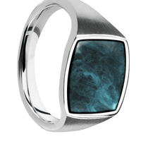 Medium Cushion signet ring (14x14mm) in Cobalt Chrome, with a Thin style band, a Washington Blue Jade inlay.