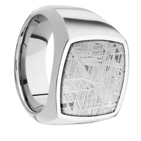 Large Cushion signet ring (18x18mm) in Palladium Silver, with a Wide style band, a Meteorite inlay.