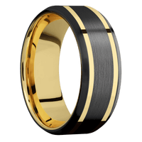 Zirconium + Satin , Satin Finish + 14K Yellow Gold