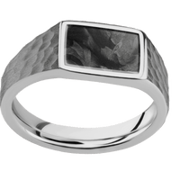 Small Horizontal Rectangle signet ring (12x9mm) in Titanium, with a Wide style band, a Forged Carbon Fiber inlay.