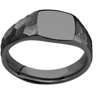 Small Cushion signet ring (10x10mm) in Zirconium, with a Wide style band.