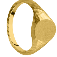 Small Oval signet ring (12x9mm) in 10K Yellow Gold, with a Thin style band.