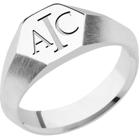 Small Hexagon signet ring (11.5x10) in Cobalt Chrome, with a Wide style band and a Book Antiqua 3 engraving.