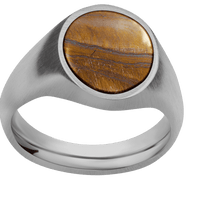 Medium Oval signet ring (16x13mm) in Titanium, with a Wide style band, a Tigers Eye inlay.