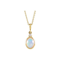 14K Yellow Gold 6x4 mm Natural Ethiopian Opal & .015 CT Natural Diamond 16-18" Necklace