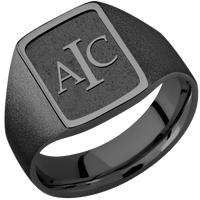 Medium Rectangle signet ring (16x11.5mm) in Zirconium, with a Wide style band and a Book Antiqua 3 Rev engraving.
