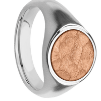 Medium Circle signet ring (14mm) in Platinum, with a Wide style band, a 14K Rose Gold inlay.