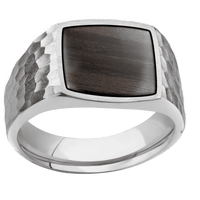 Medium Cushion signet ring (14x14mm) in Palladium Silver, with a Wide style band, an Ebony inlay.