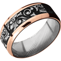 14K Rose Gold + Polish , Polish Finish + Damascus