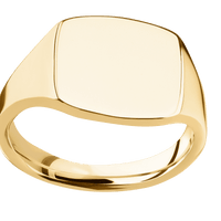 Medium Cushion signet ring (14x14mm) in 10K Yellow Gold, with a Thin style band.