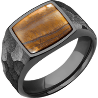 Medium Cushion signet ring (14x14mm) in Zirconium, with a Wide style band, a Tigers Eye inlay.