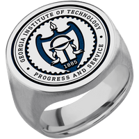 Extra Large Circle signet ring (22mm ) in Titanium, with a Wide style band and a Georgia Tech University Seal engraving.