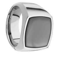 Large Cushion signet ring (18x18mm) in Titanium, with a Wide style band, a Zirconium inlay.