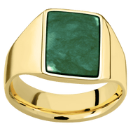 Medium Rectangle signet ring (16x11.5mm) in 10K Yellow Gold, with a Wide style band, a Washington Green Jade inlay.