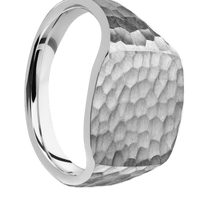 Medium Cushion signet ring (14x14mm) in Palladium Silver, with a Thin style band.