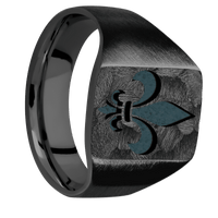 Medium Rectangle signet ring (16x11.5mm) in Zirconium, with a Wide style band and a Fleur De Lis engraving.