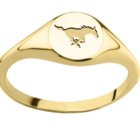 Small Circle signet ring (10mm) in 14K Yellow Gold, with a Thin style band and a SMU Mustang engraving.