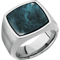 Large Cushion signet ring (18x18mm) in Titanium, with a Wide style band, a Washington Blue Jade inlay.
