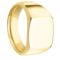 Medium Cushion signet ring (14x14mm) in 10K Yellow Gold, with a Wide style band.