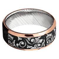 14K Rose Gold + Polish , Polish Finish + Damascus