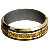 14K Yellow Gold + Hammer , Polish Finish + Gun Metal Grey