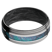 14K White Gold + Polish , Sand Finish + Forged Carbon Fiber