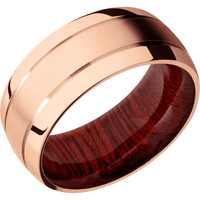 14K Rose Gold + Bead , Polish Finish + Blood Wood