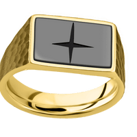 Medium Horizontal Rectangle signet ring (16x11.5mm) in 10K Yellow Gold, with a Wide style band, a Zirconium inlay and a STAR1 engraving.