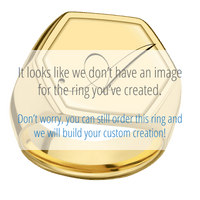 Extra Large Hexagon signet ring (23x20mm) in 14K Yellow Gold, with a Wide style band, a 14K Yellow Gold inlay and a Kunstler Script 1 engraving.