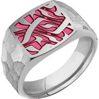 Medium Cushion signet ring (14x14mm) in Titanium, with a Wide style band and an Escher 1 engraving.
