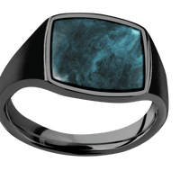 Medium Cushion signet ring (14x14mm) in Zirconium, with a Thin style band, a Washington Blue Jade inlay.