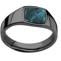 Small Cushion signet ring (10x10mm) in Zirconium, with a Wide style band, a Washington Blue Jade inlay.