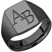 Medium Rectangle signet ring (16x11.5mm) in Zirconium, with a Wide style band and a Book Antiqua 2 engraving.