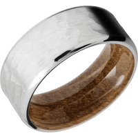 18K White Gold + Hammer , Polish Finish + Whiskey Barrel