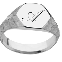 Medium Hexagon signet ring (13.9x12mm) in Titanium, with a Wide style band and a Kunstler Script 1 engraving.
