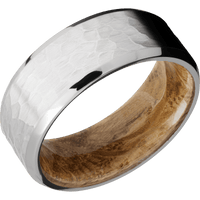 14K White Gold + Hammer , Polish Finish + Whiskey Barrel