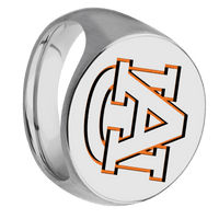 Extra Large Circle signet ring (22mm ) in Titanium, with a Thin style band and an Auburn Logo Light engraving.