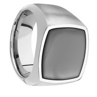 Large Cushion signet ring (18x18mm) in Palladium Silver, with a Wide style band, a Zirconium inlay.