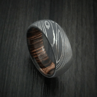 Damascus Steel Men's Ring with Hardwood Interior Sleeve Custom Made