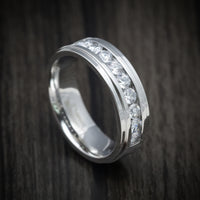 White Gold Men's Ring with Lab Diamonds Custom Made Band
