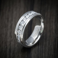 White Gold Men's Ring with Lab Diamonds Custom Made Band