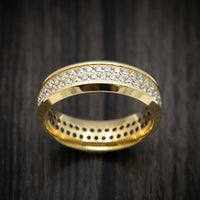 Yellow Gold Men's Ring with Eternity Lab Diamonds Custom Made Band