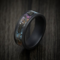 Black Ceramic Men's Ring with Galaxy Cerakote and Meteorite Flake Inlay