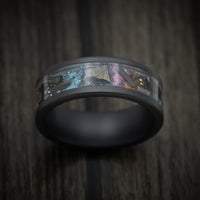 Black Ceramic Men's Ring with Galaxy Cerakote and Meteorite Flake Inlay