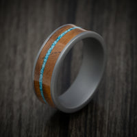 Tungsten Men's Ring with Wood and Turquoise Inlays